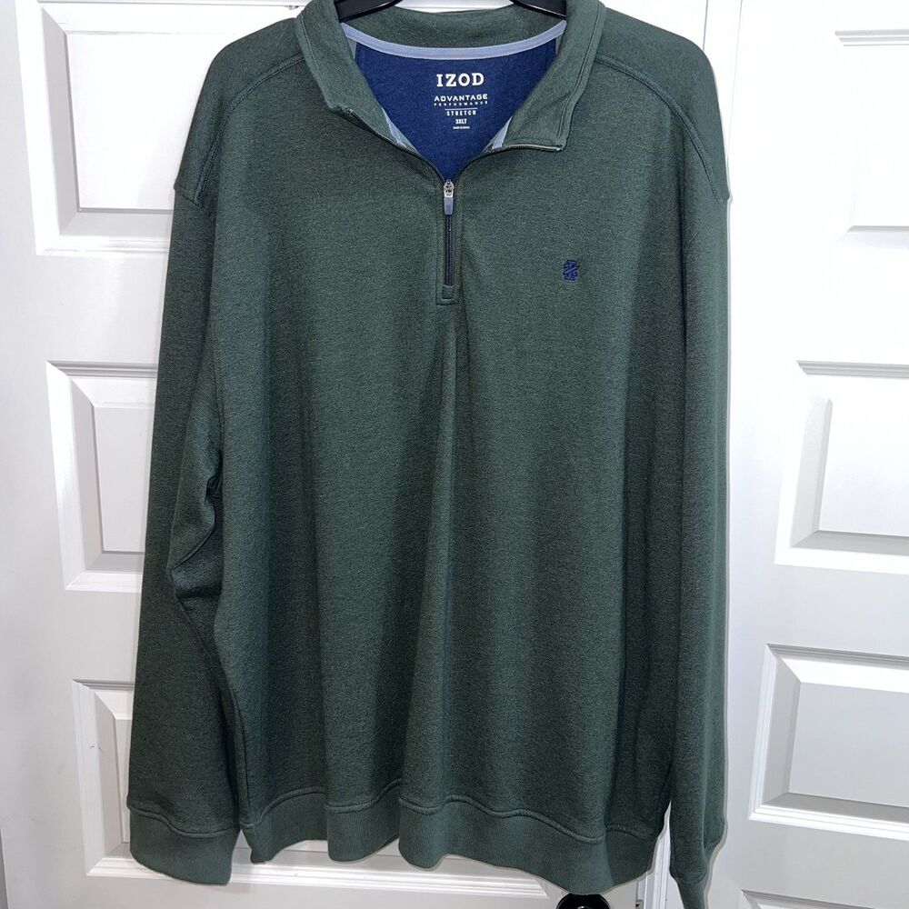 IZOD Mens 3XLT Advantage Performance Quarter Zip Pullover Green Big Tall Classic